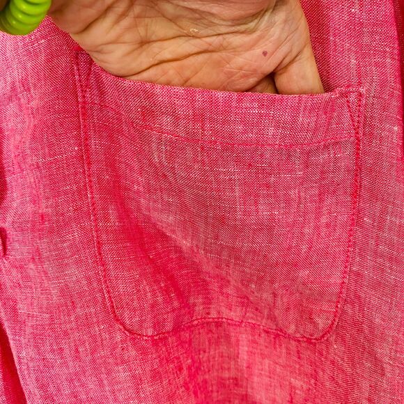 JONES NEW YORK Pink 100% Linen Pop Over Long Sleeve Lagenlook Top SIZE 2X - Picture 5 of 8